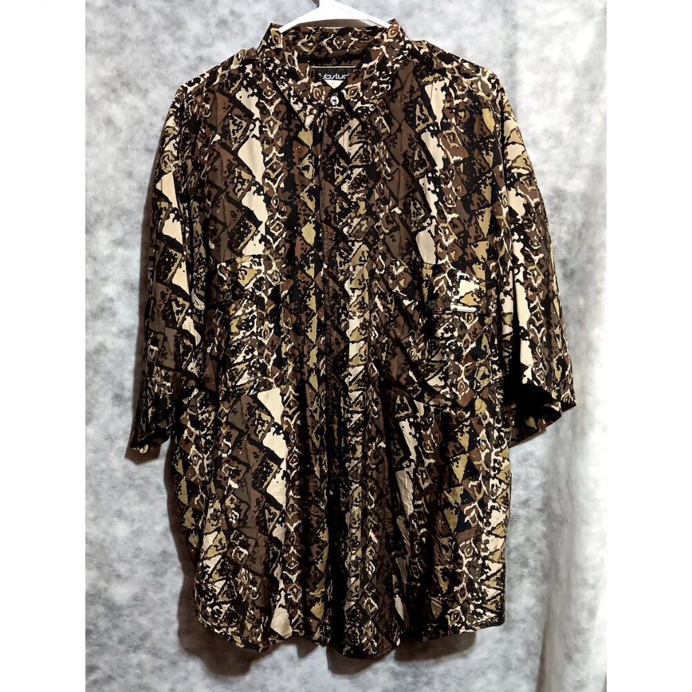 Substudio Shirt Mens Sz L Brown Tan Earth tones 100% silk